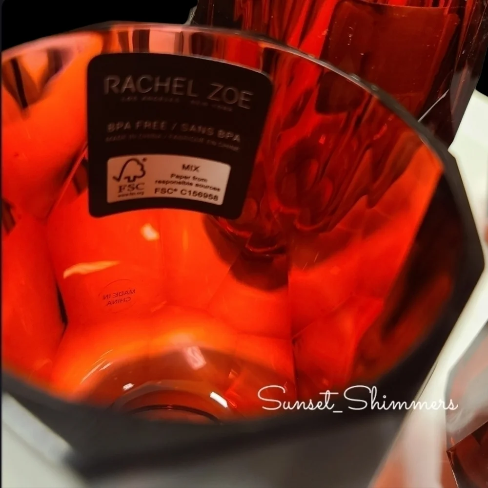 4pc RACHEL ZOE Red Valentines Day ACRYLIC CRYSTAL TUMBLER Drink GLASS SET NEW